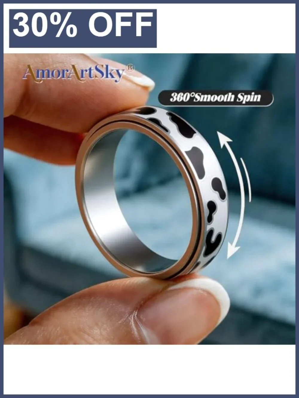 18K Gold Plated Stainless Steel Fidget Spinner Ring Anxiety Relief